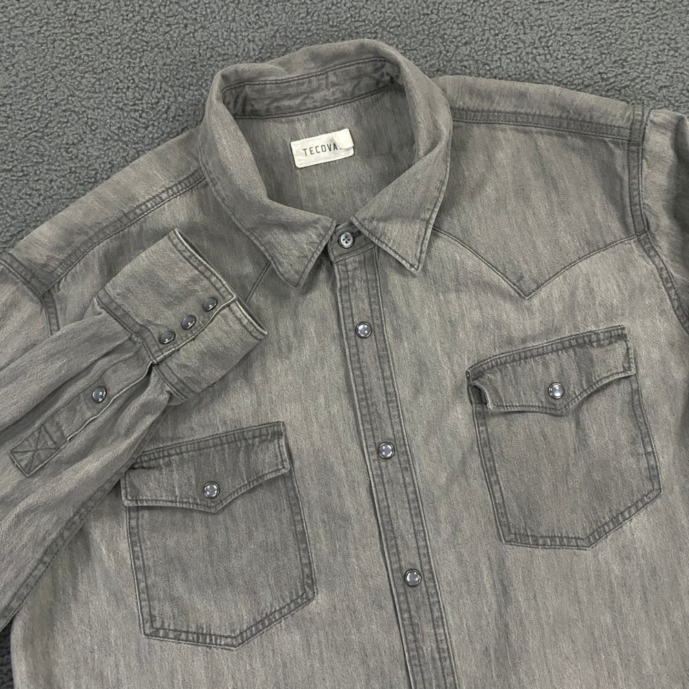 Tecovas Denim Western Shirt Mens XL Gray Pearl Snap Cowboy Rodeo Rancher Jean